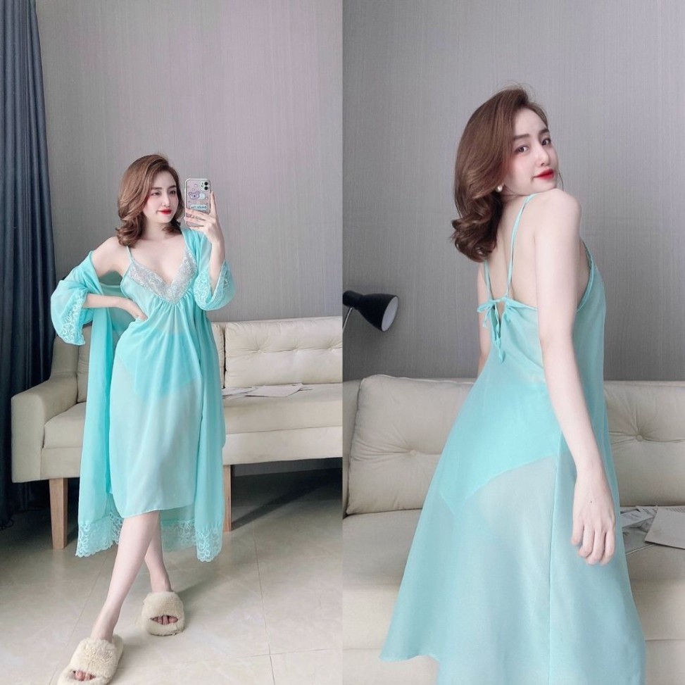 Váy ngủ áo choàng BIGSIZE ❣️FREE SHIP❣️ Đầm ngủ sexy lụa Chiffon Chất Siêu Mát Dáng Siêu Xinh <80kg | BigBuy360 - bigbuy360.vn