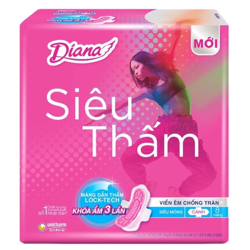 Băng Vệ Sinh Diana Siêu Mỏng Cánh Gói 8 Miếng - Siêu Mỏng, Siêu Thấm Hút