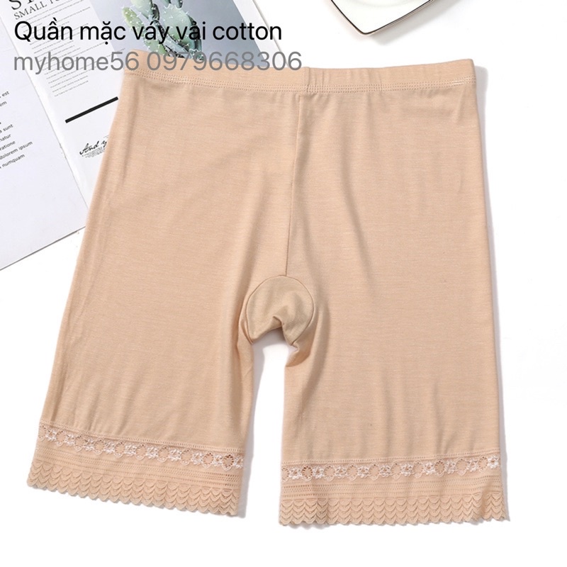 Quần mặc váy đùi vải cotton chân ren