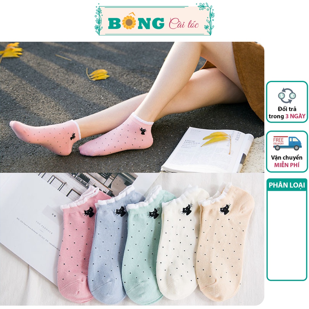 Tất nữ cổ ngắn họa tiết mèo đen thời trang phong cách Hàn Quốc TN20 - Vớ BÔNG Cài Tóc