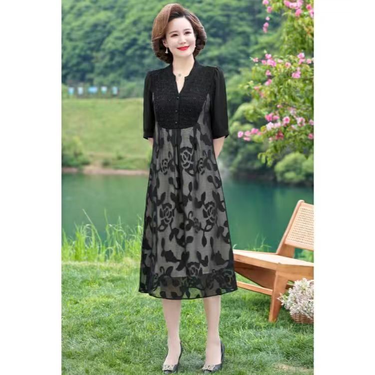 váy nhảy trung niên Đầm Dài Cổ Chữ v Dáng Rộng Thời Trang Mùa Hè Dành Cho Phụ Nữ Trung Niên 2022