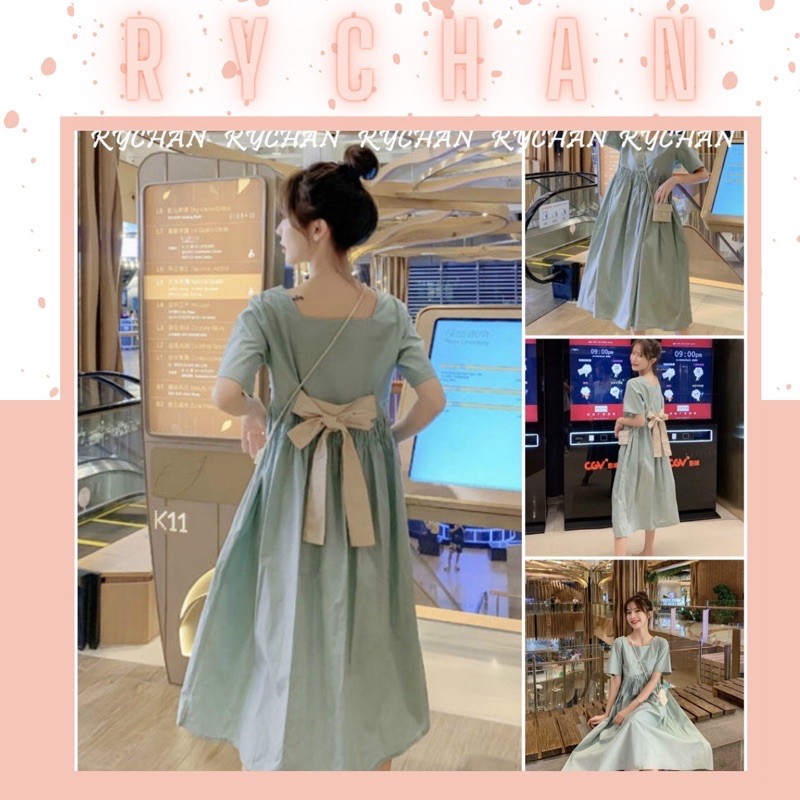 [Mã SKAMSALEP6 giảm 10% tối đa 100K đơn 150K] Đầm Xòe Xanh Mint Cổ Vuông Nhún Eo Nơ Sau Dễ Thương - DX650 | BigBuy360 - bigbuy360.vn