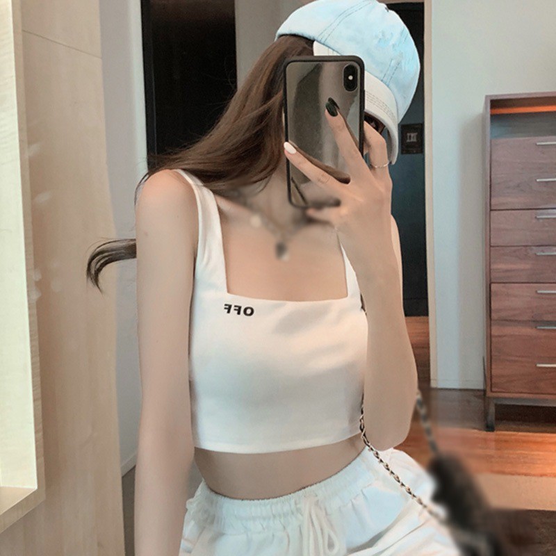 Áo dệt kim hai dây họa tiết chữ in thiết kế gợi cảm quyến rũ