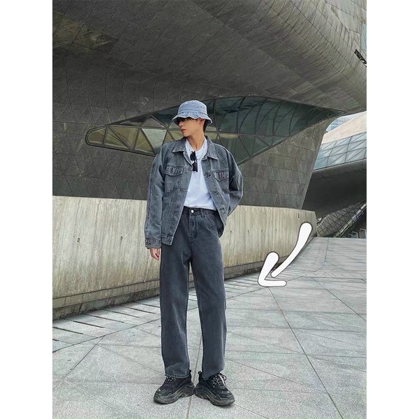 QUẦN BAGGY JEANS XÁM CHUỘT TRƠN ỐNG RỘNG UNISEX NAM NỮ