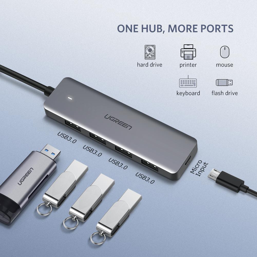 Hub Ugreen 50985, Chia 4 Cổng Usb 3.0 , Có Nguồn Phụ Micro usb - Hàng Chính Hãng