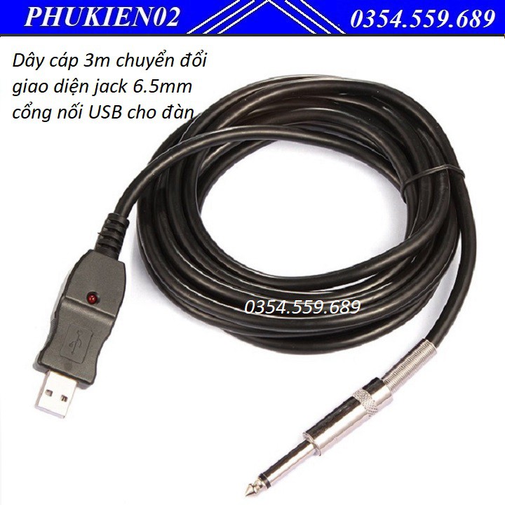 Dây cáp 3m chuyển đổi giao diện jack 6.5mm cổng nối USB cho đàn guitar