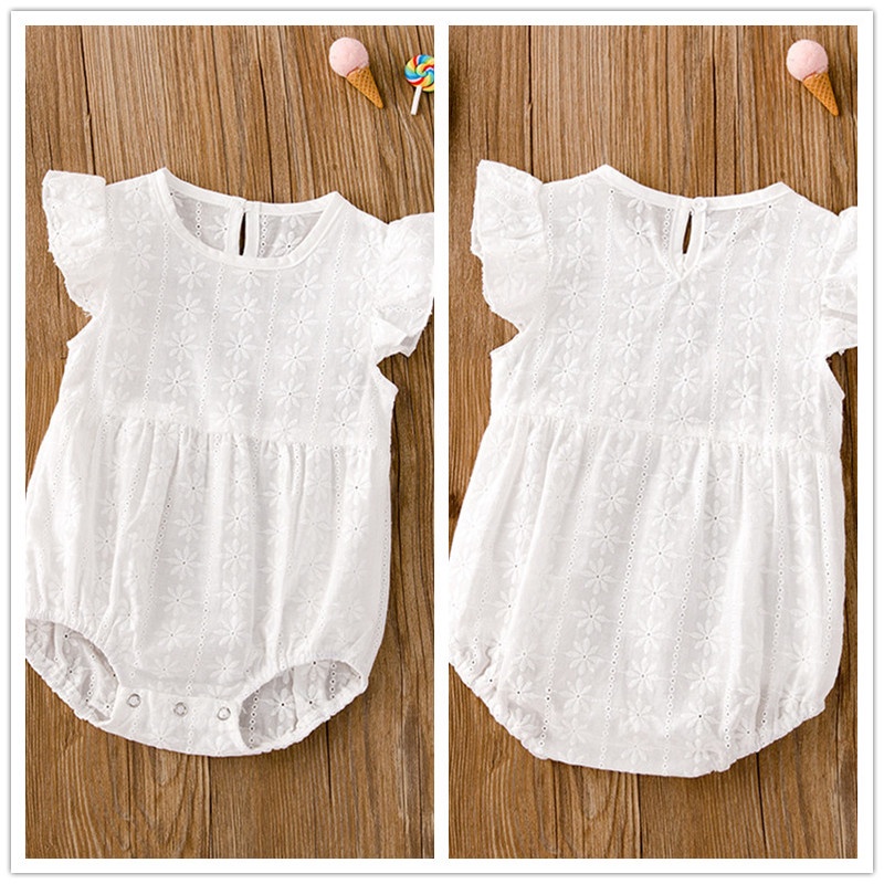 Bộ Áo Liền Quần Cotton Không Tay Phối Ren Màu Trơn Thời Trang Mùa Hè Cho Bé Gái