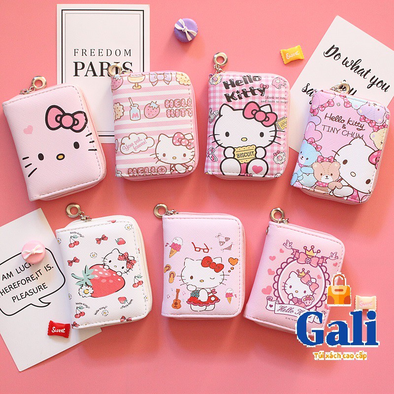 Ví nữ mini cầm tay hello kitty nhỏ xinh dễ thương da xước thời trang hàn quốc cao cấp V8