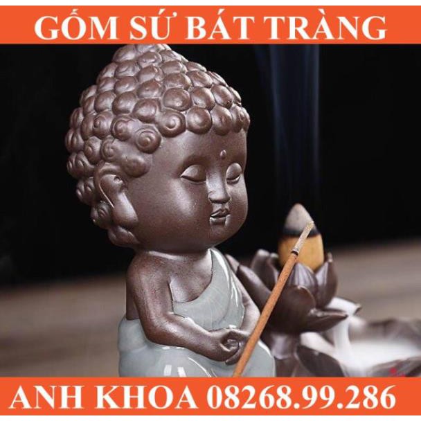 Tượng đốt trầm Phật toạ sen - Gốm sứ Bát Tràng Anh Khoa