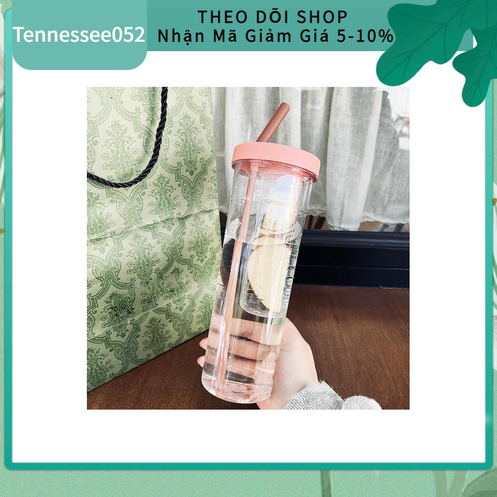 Bình nước du lịch PC chia ngăn nước ép trái cây không độc hại nhỏ gọn có thể gấp lại kèm ống hút dày dặn 700ml