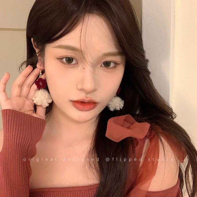 Khuyên Tai Bạc S925 Đính Nơ Nhung Đỏ Sang Trọng Không Gây Dị Ứng Thời Trang Cao Cấp Dành Cho Nữ