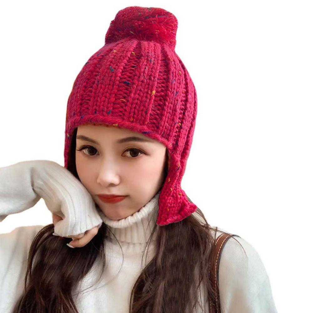 Mũ Beanie Dệt Kim Màu Trơn Dễ Thương Bảo Vệ Tai Cho Nữ