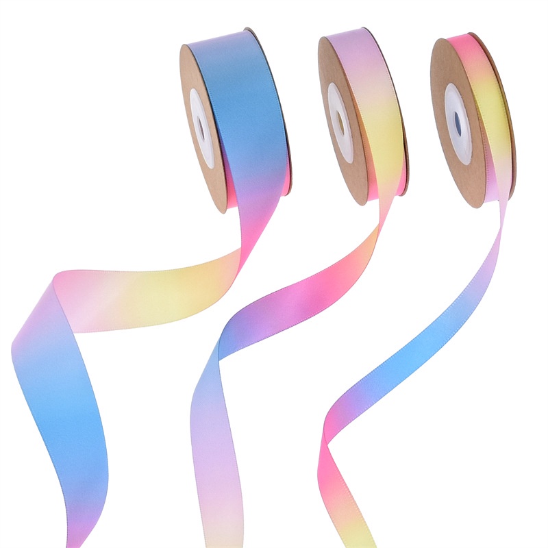 Cuộn Dây Ruy Băng Hai Mặt Bằng polyester 10 Yard 1cm/1.5cm/2.5cm Họa Tiết Cầu Vồng