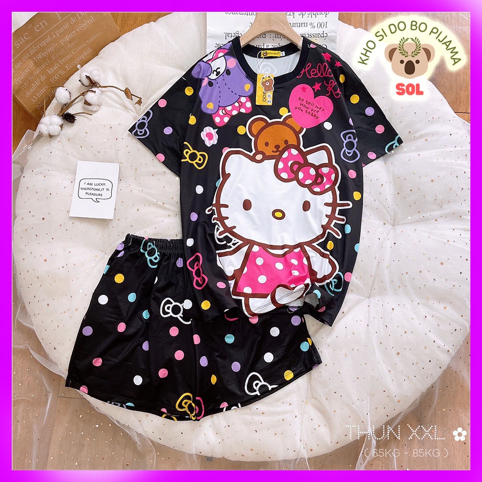Bộ Ngủ Pijama Bigsize Thun Lạnh 3D Cao Cấp Tay Ngắn Quần Đùi Họa Tiết Hoạt Hình Dễ Thương