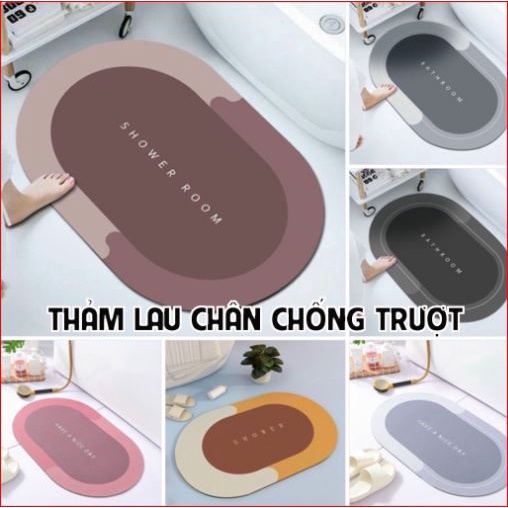 Thảm chùi chân, lau chân nhà tắm chống trượt chất liệu Slicon siêu thâm hút đế cao su chống trượt.