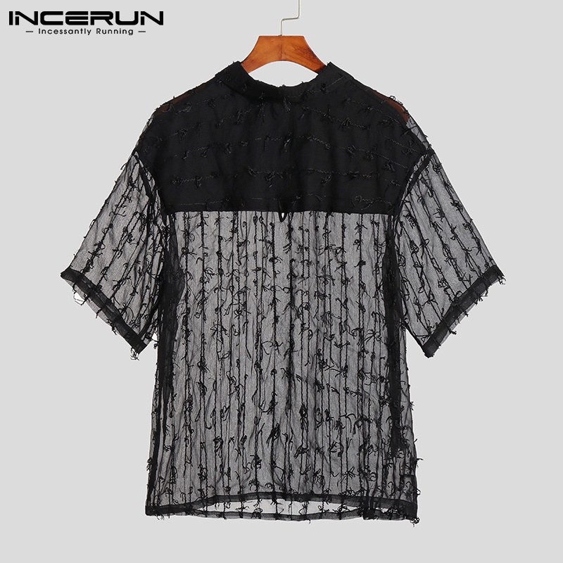 Áo tay lửng dáng rộng INCERUN phối tua rua xuyên thấu thời trang phương Tây dành cho nam