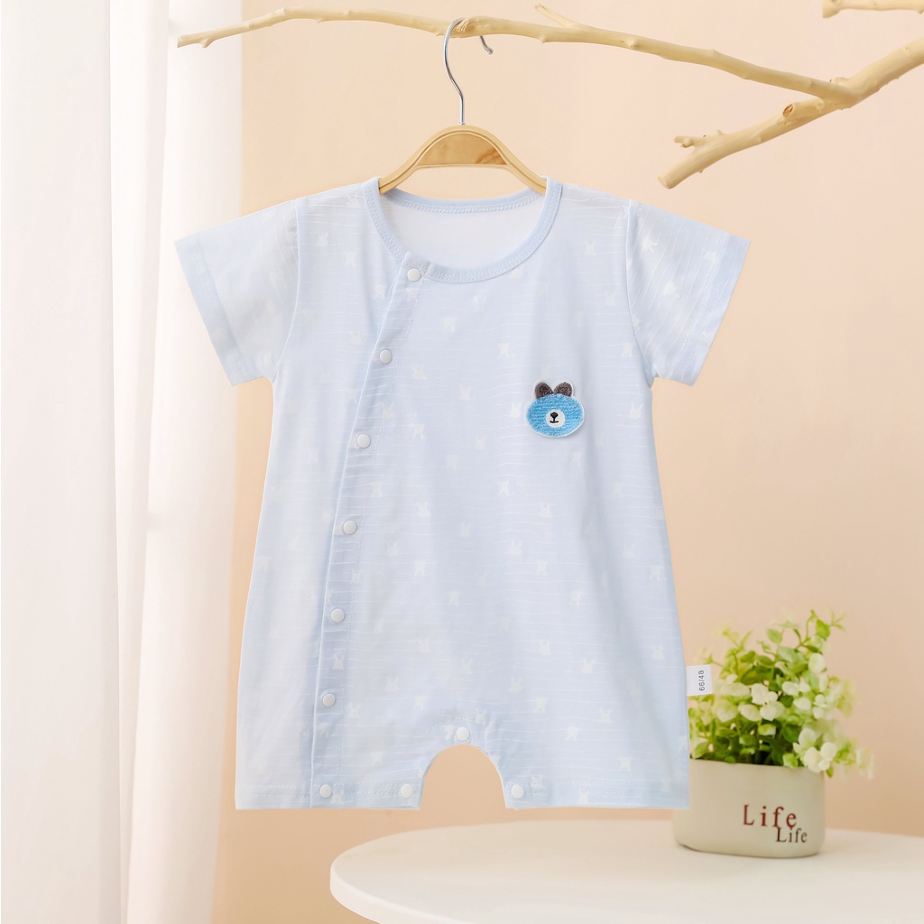 Áo liền quần ngắn tay cho bé trai và bé gái sơ sinh 3-12kg, cúc lệch, hàng cao cấp - BD55