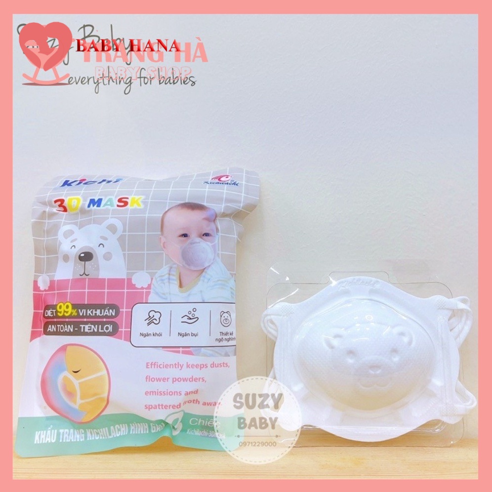 Khẩu Trang Gấu Kháng Khuẩn Cho Bé Kichilachi Set 3 Chiếc