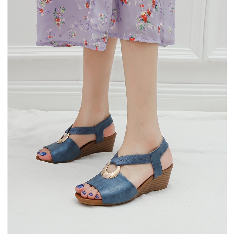 Giày sandal đế xuồng quai phối thun tiện lợi và thời trang, gót 5cm