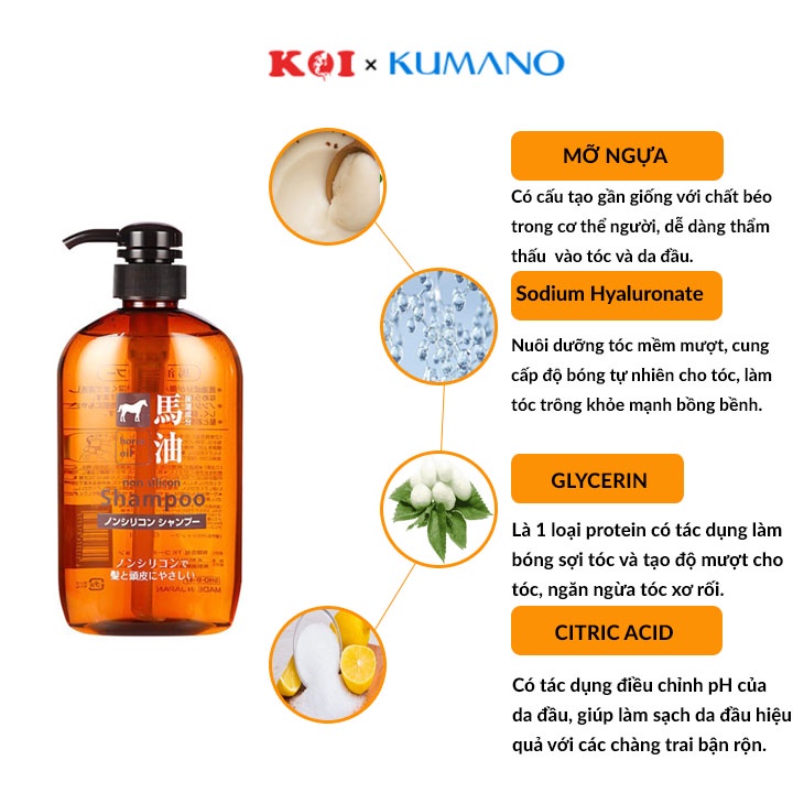 Dầu gội chiết xuất từ dầu ngựa Kumano Cosme Station Horse Oil Non Silicon Shampoo 600ml