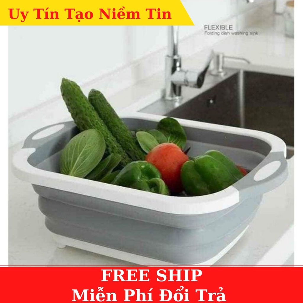 Thau chậu gấp gọn kèm thớt với rổ đựng 3 trong 1 đa năng tiện dụng