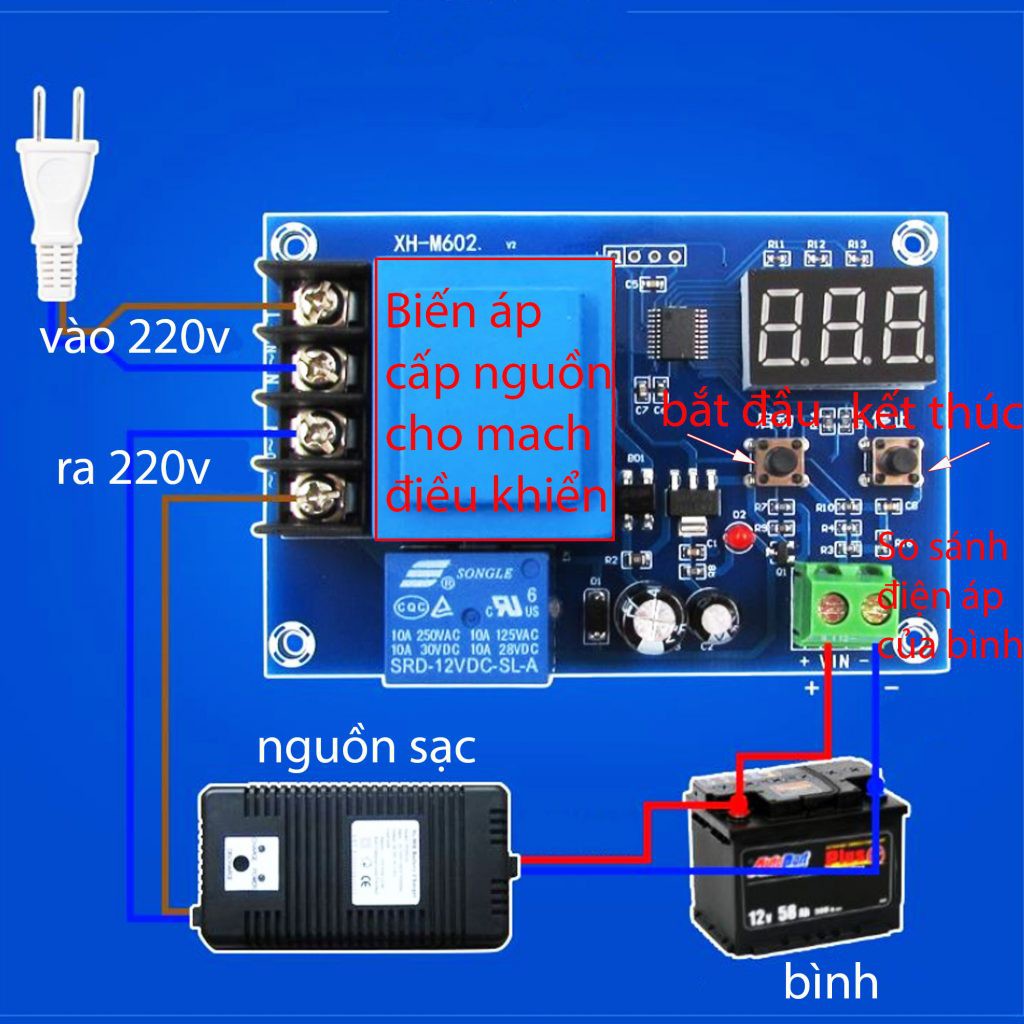 MODULE MẠCH KIỂM SOÁT VÀ ĐIỀU KHIỂN TỰ ĐỘNG SẠC BÌNH ẮC QUY XH-M601 XH-M602 XH-M603 XH-M604  DC 12V 3.7-120V 24V 6-60V