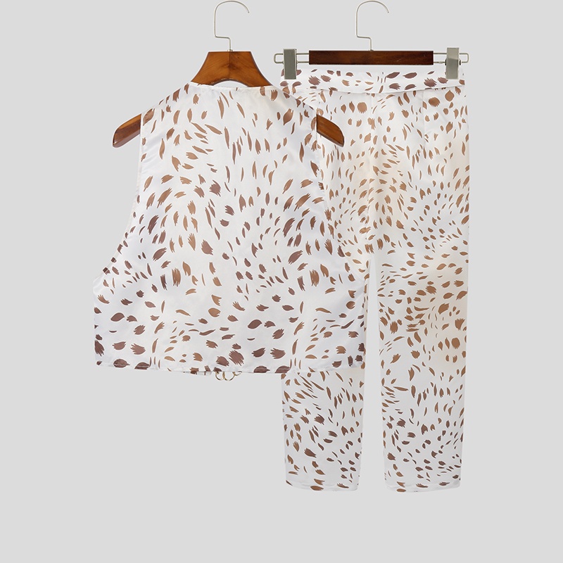 INCERUN Set Áo Ghi Lê + Quần Dài Dáng Rộng Thời Trang Cá Tính Cho Nam