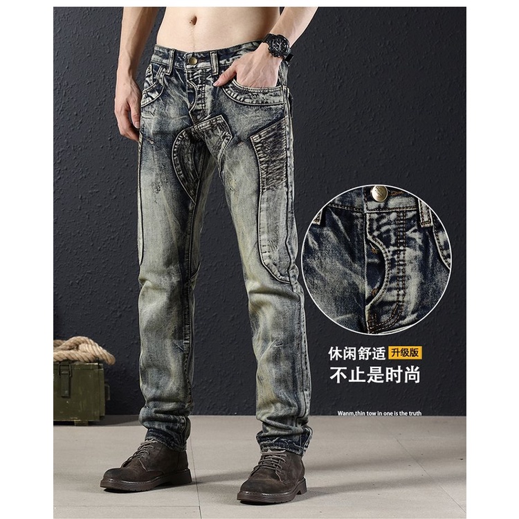 Quần Jeans Dài Lưng Vừa Phong Cách Đường Phố Nhật Bản Thời Trang Cho Nam