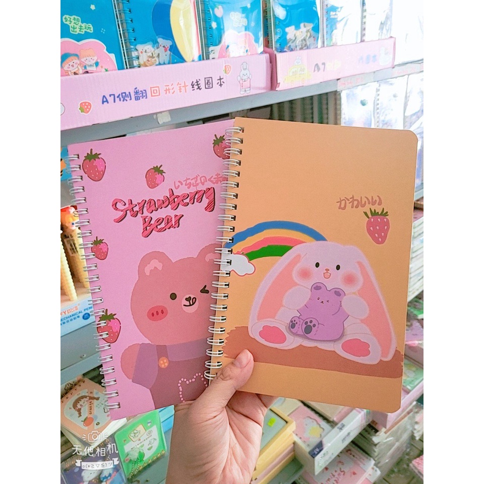 Sổ Lò Xo A5 In hình Dễ Thương, Sổ Ghi Chép 120 Trang Có Dòng Kẻ Ngang