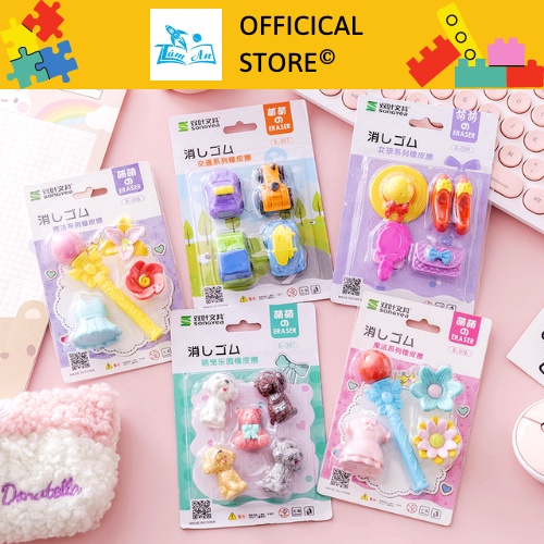 Vỉ Gôm Tẩy Chì 4 Hình Nghộ Nghĩnh Siêu Dễ Thương Tiện Dụng Cho Bé Trai/Gái