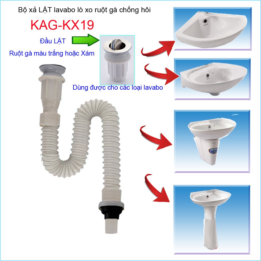 Bộ xả lavabo KAG-KX19 , xả ruột gà chậu lavabo rửa mặt thoát nhanh giá tốt sử dụng tốt-xả lật