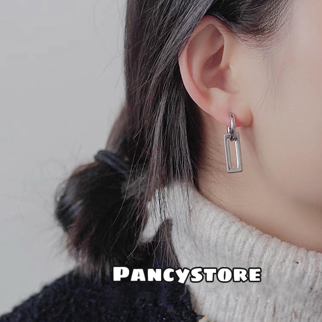 khuyên tai bông tai titan vòng chữ nhật không gỉ