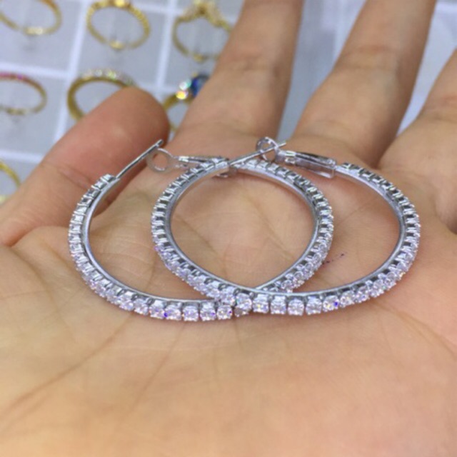 Khuyên tai tròn full đá nhân tạo cực kỳ sang chảnh bạc thật mạ vangg trắng