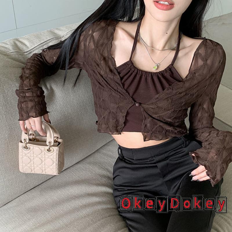 Áo Croptop Tay Dài Chống Nắng Màu Trơn Thời Trang Dành Cho Nữ