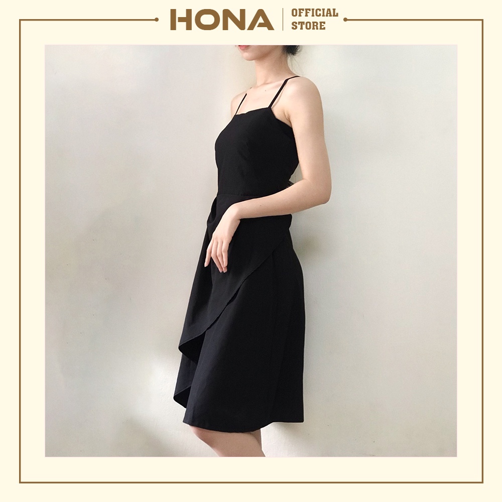 Váy đen 2 dây dáng xòe xếp ly - Đầm 2 dây dạo phố cổ vuông dáng xòe 2 lớp HONA203 | WebRaoVat - webraovat.net.vn