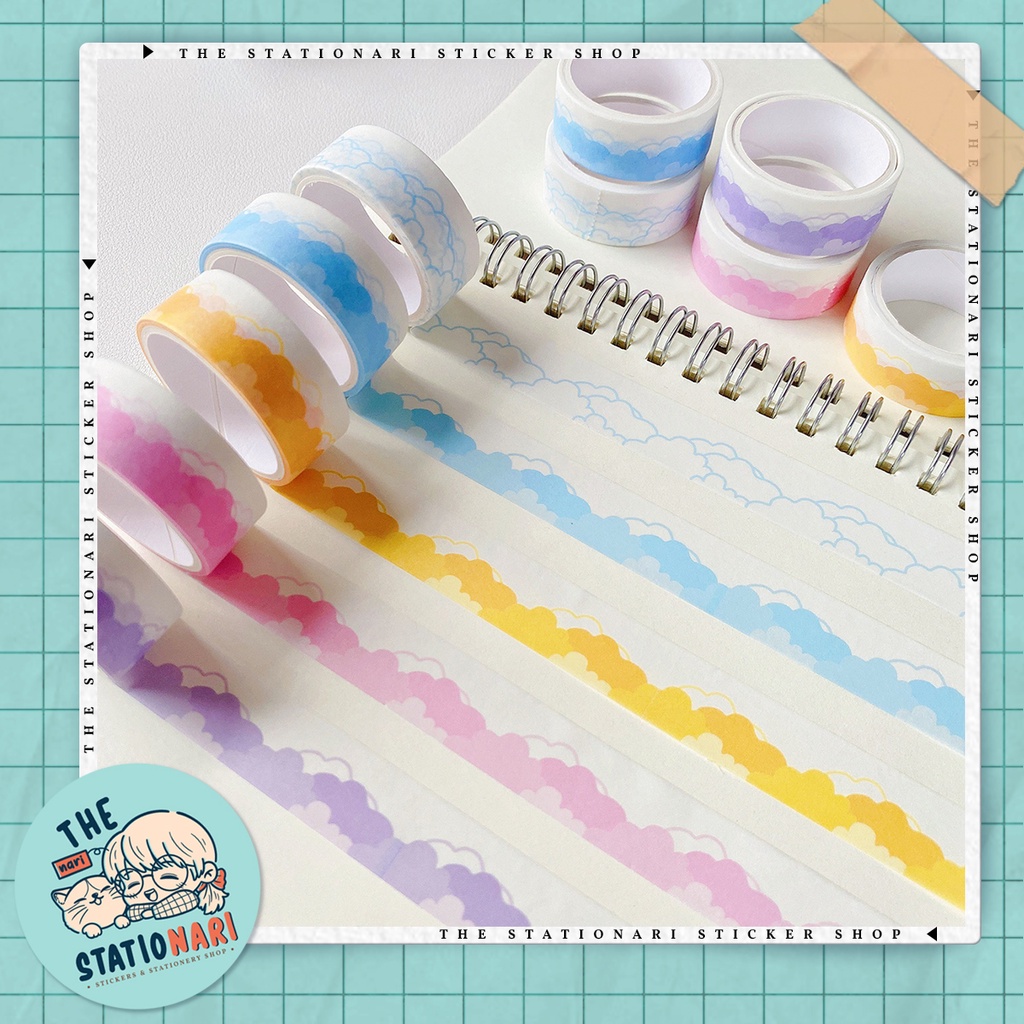 Cuộn Washi Tape Màu Pastel Họa Tiết Mây Trang Trí Sổ