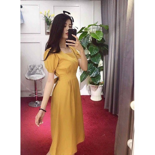 Đầm cổ Vuông Tay Phồng Hot Trend