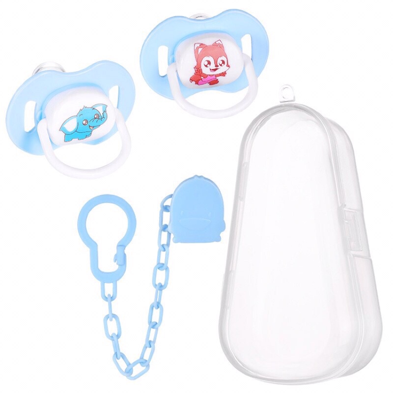 Ti Giả Cho Bé Sơ Sinh Kèm dây Đeo Chống Rơi Cho bé Hộp 2 Núm Vú Cao Cấp