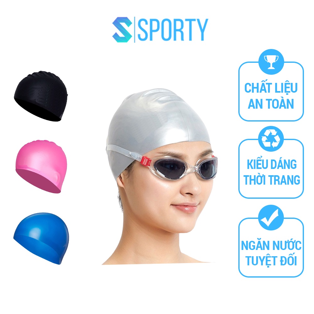 Mũ bơi người lớn, nón bơi người lớn cho nam nữ SPORTY CA31 mũ bơi trơn chất liệu silicone ngăn nước