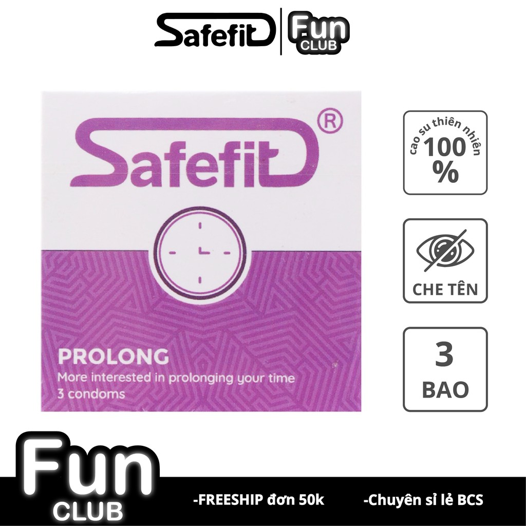 Bao cao su Siêu Kéo dài thời gian SafeFit Prolong 7% Benzocain Hộp 3 cái CON403