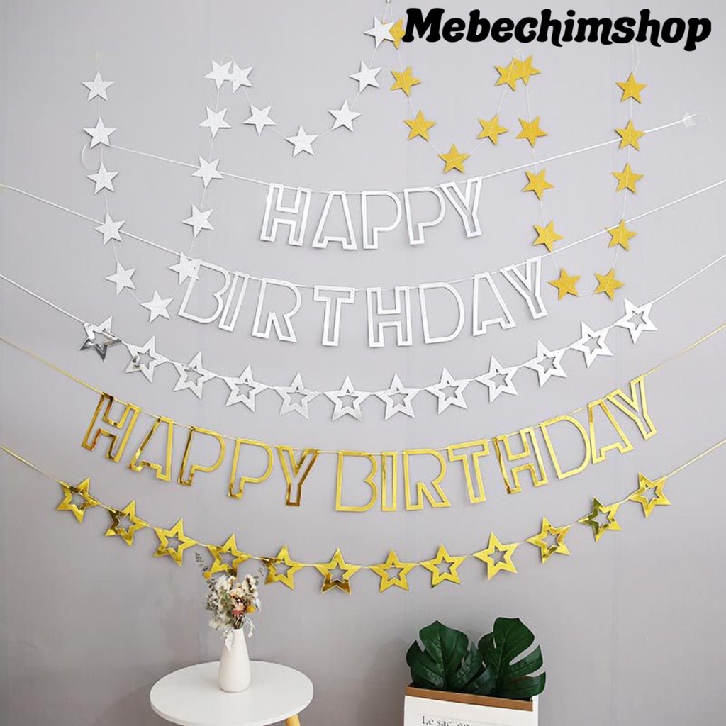 Dây Cờ Ép Kim Happy Birthday Chữ Rỗng MM785 Chọn Màu