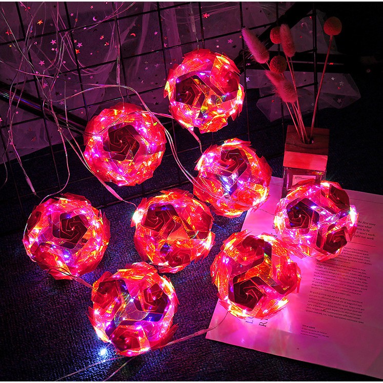 Dây Đèn Led Cầu Banh Hoa Hồng Tròn 20 Trái Trang Trí Nhà Cửa ,Noel Siêu Đẹp