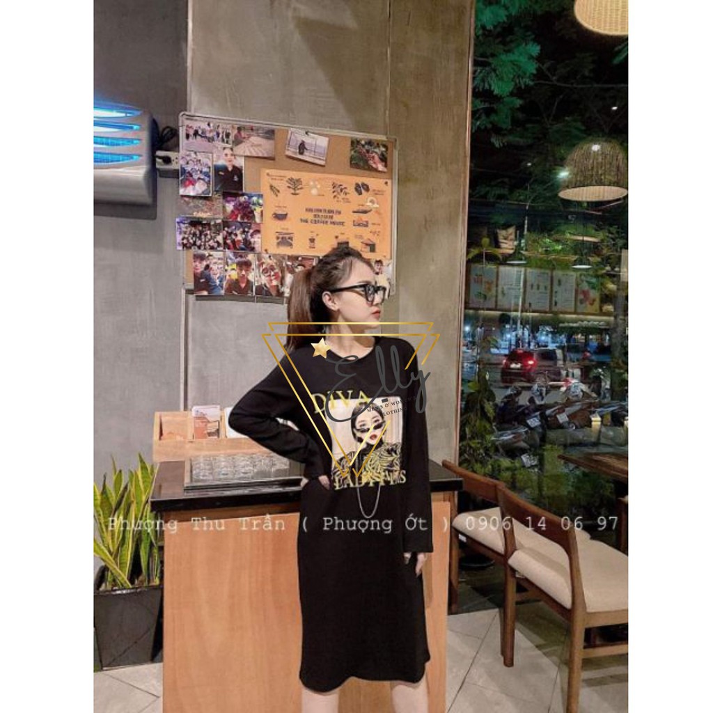 [Mã WAST99 hoàn 12k xu đơn 99k] Váy suông dài tay in hình cô gái dễ thương - bầu bì bon chen thoải mái | BigBuy360 - bigbuy360.vn