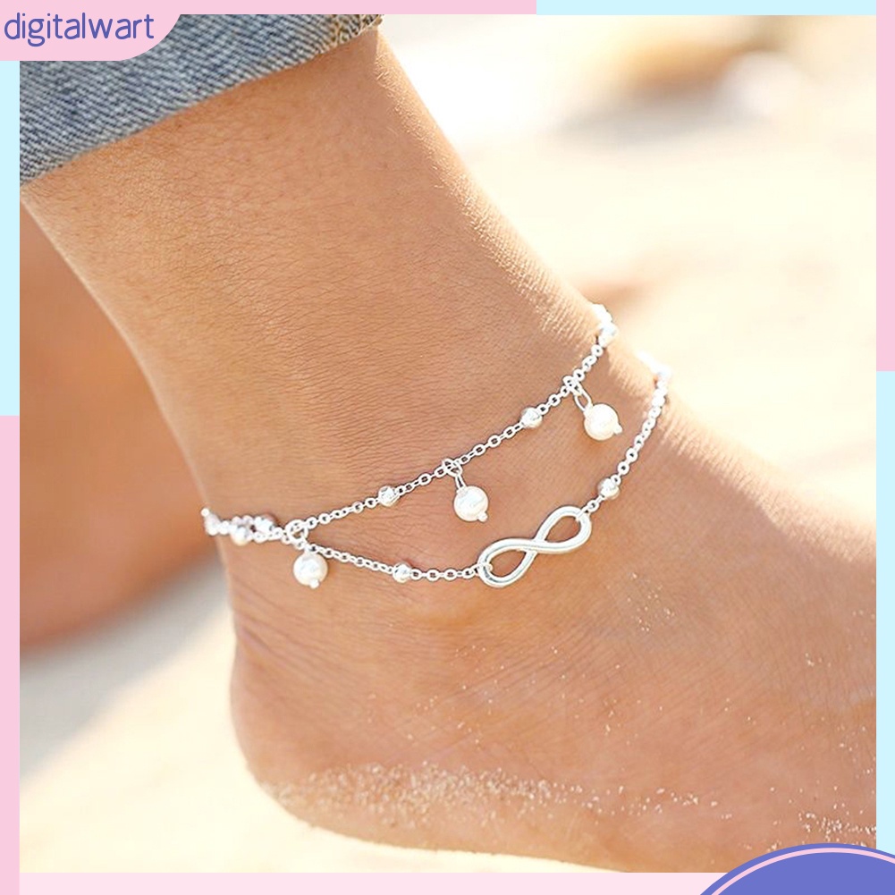 Lắc chân móc xích 2 lớp phối mặt hình vô cực độc đáo thời trang cho nữ