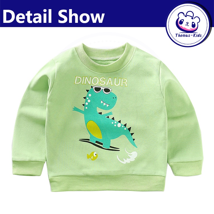 [THOMAS Kids] Áo Cotton Nguyên Chất Dài Tay Dày Dặn Thoải Mái Thân Thiện Với Da Họa Tiết Hoạt Hình Xuân Thu Dành Cho Bé Trai Bé Gái 3 -
