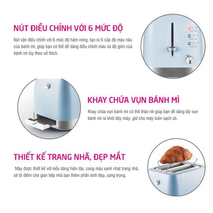 Máy Nướng Bánh Mì Lock&amp; Lock EJB221BLU (700W) - BH 12 tháng - Hàng Chính hãng