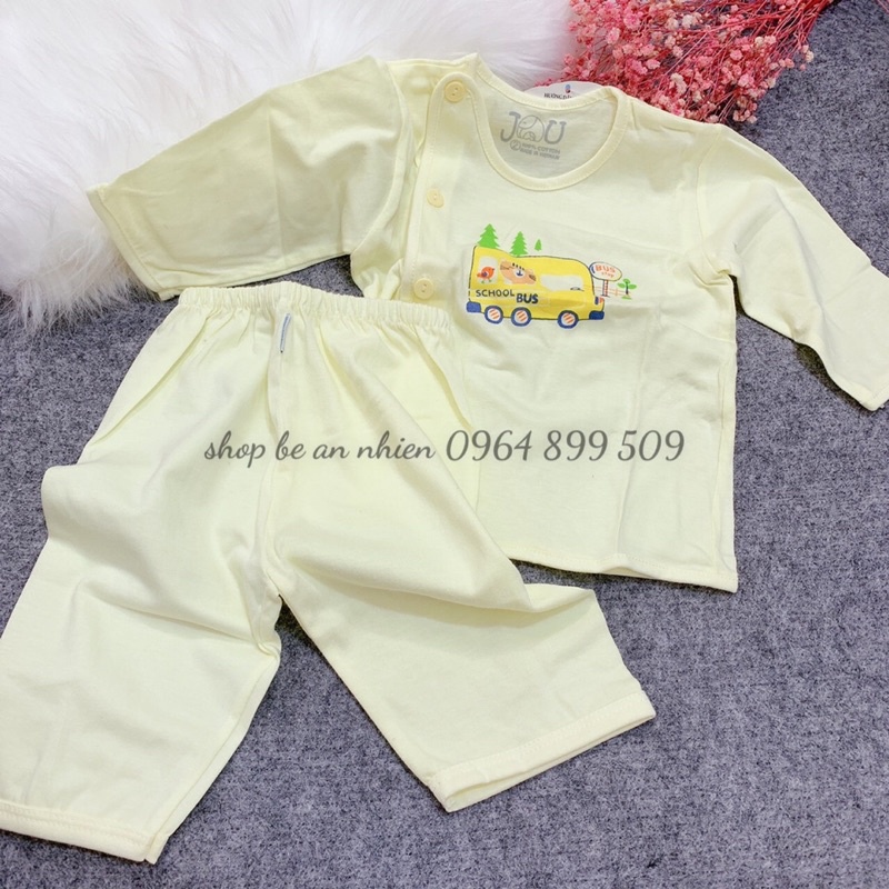 Bộ tay dài jou màu cho bé 3-9kg-Vải cotton 100%