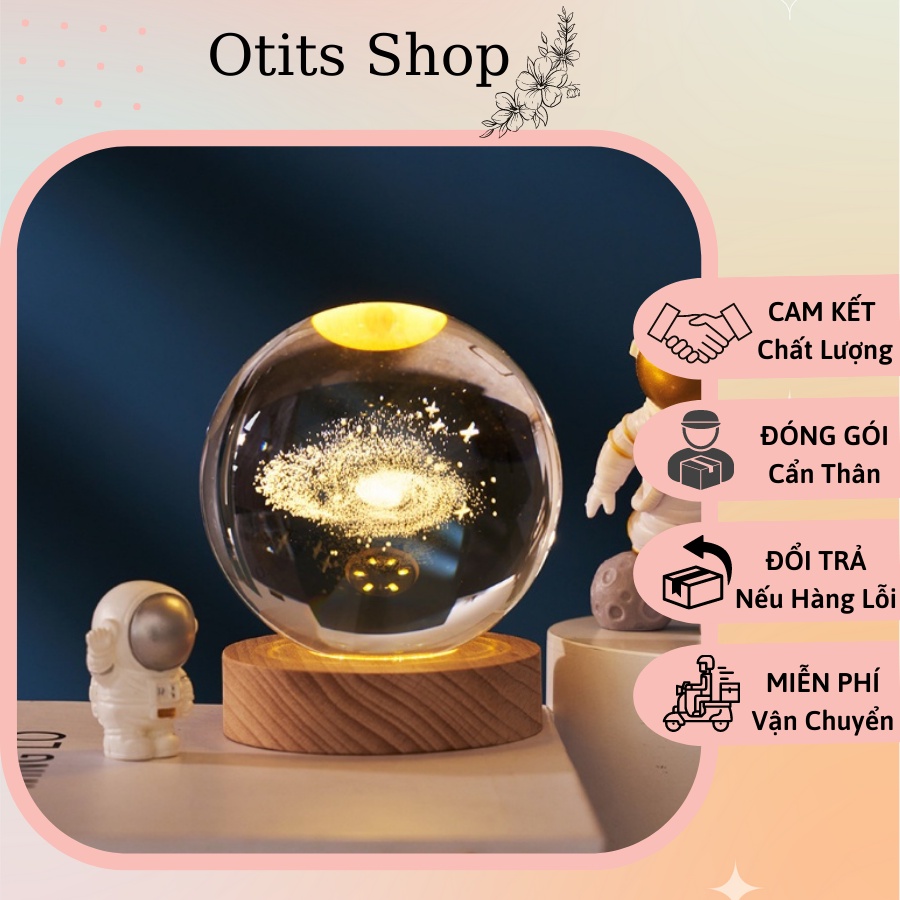 Đèn ngủ quả cầu pha lê vũ trụ để bàn, Đèn quả cầu pha lê thủy tinh decor phòng ngủ phát sáng ban đêm