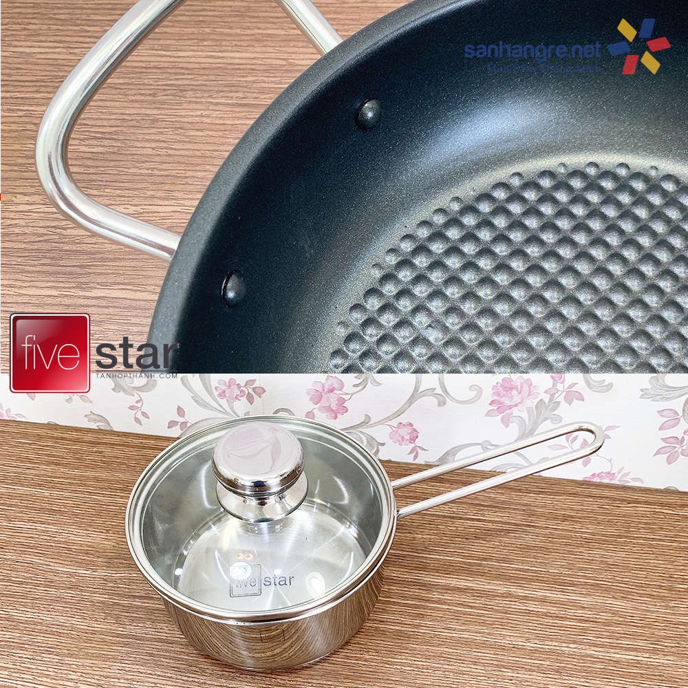 Bộ Nồi Inox Cao Cấp 5 Đáy Fivestar FSB55D001 Kèm Chảo Caro Chống Dính 24cm HÀNG CHÍNH  HÃNG BẢO HANH 5 NĂM
