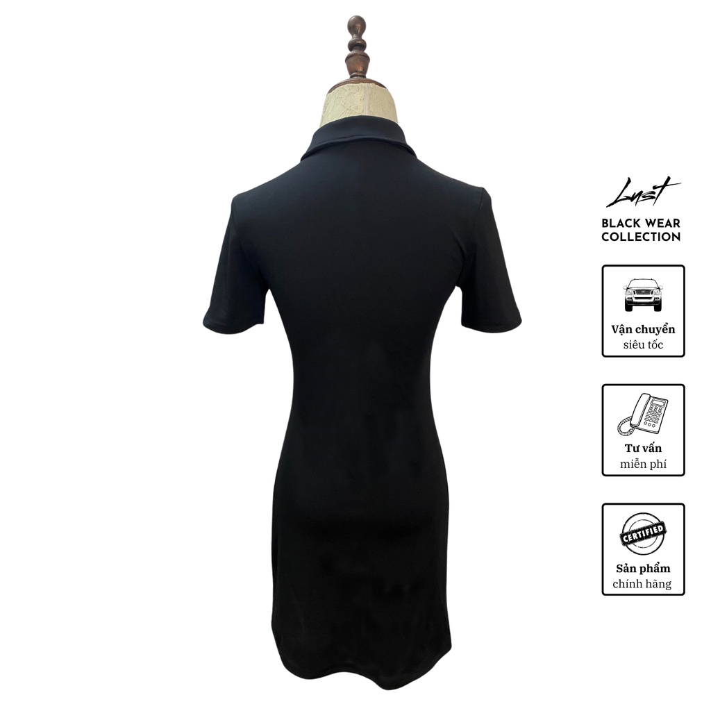 Váy polo nữ thời trang LUST màu đen có cổ thiết kế đẹp trơn cơ bản ôm body - M3